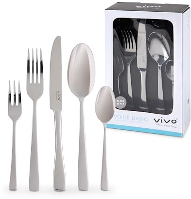 vivo - Villeroy & Boch Group - Voice Basic Tafelbesteck 30 Teilig 6 Personen, Spülmaschinenfest, Rostfrei, Besteck Set, Essbesteck, Messer Gabel Löffel Set, Cutlery Set, Besteckset Edelstahl