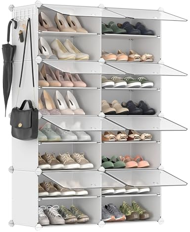 SONGMICS Schuhregal mit 8 Fächern, schmal, Schuhschrank mit Türen | 30 x 40 x 30 cm pro Fach, Stahl, PP-Kunststoff, ABS-Kunststoff, weiß, DAMION Kollektion LPC034W01