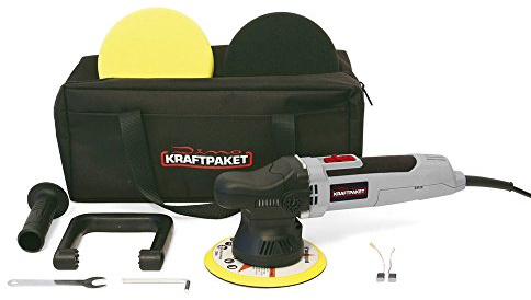 Dino KRAFTPAKET Exzenter Auto Poliermaschine L-HUB 9mm 650 Watt mit Polierschwamm Polierteller Tasche