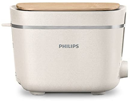 Philips Toaster Eco Conscious Edition - 2 Toastschlitze, 8 Stufen, Brötchenaufsatz, Auftaufunktion, hergestellt aus Altspeiseöl, seidenweiß-matt (HD2640/10)