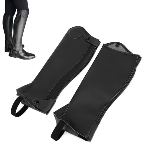 HERCHR Half Chap Für Kinder, REIT Half Chaps Kinder Chaps Reitgamaschen Schutzausrüstung Kinder Reiten Half Chaps Gamaschen Für Den Reitsport Leder-Reißverschluss Half Chap Unisex Kinder(CS)