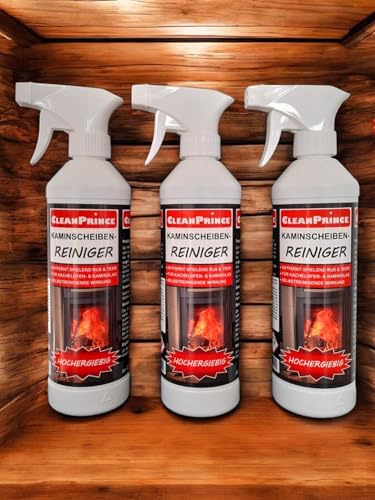 CleanPrince 3 x 0,5 Liter Kaminscheibenreiniger Ofen Glas Ruß Ofenglas Kaminglas Ofenreiniger Kaminreiniger