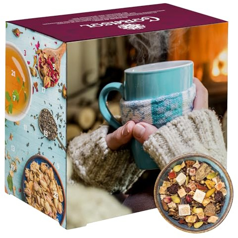 Premium Tee-Adventskalender 2025 mit 24 weihnachtlichen Gourmet-Teesorten, 223 g loser Tee, Geschenk-Idee für Frauen