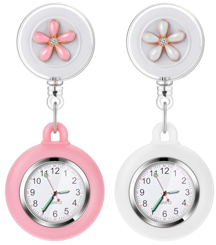 Vintoney pulsuhr Krankenschwester Uhr, 2er Nurses Watch Krankenschwesteruhr Schwesternuhr Taschenuhren für Damen Pflegeuhr Taschenuhr Ansteckuhr Zeiger mit Leuchtend im Dunkeln Dehnbare Silikon Hülle