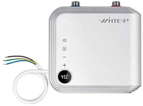 Durchlauferhitzer 230v 5,5 kW White, WINTEMP, ohne Stecker, LED-Temperaturanzeige, Durchlauferhitzer für Küche und Bad, Sofort Heißes Wasser für Handwaschbecken. [Energieklasse A]