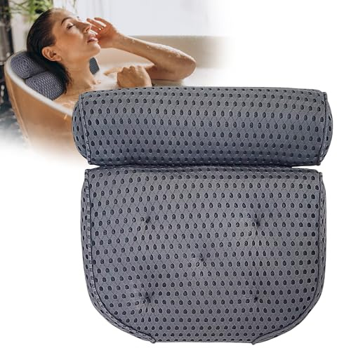 LEODERA Badewannenkissen Grau - Badekissen für Badewanne - ergonomisches Nackenkissen für die Badewanne - Badekissen mit 7 extra starken Saugnäpfen - Badewannen Zubehör