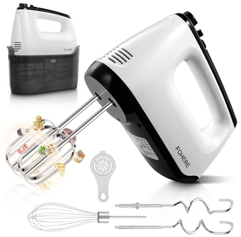 Hand Mixers, 6 Geschwindigkeiten, mit Turbo-Boost, 400 W Elektrischer Handmixer mit Aufbewahrungsbox, 6 Kostenlose Zubehörteile, Edelstahl, Geräuschlos, Kein Spritzen, Weiß