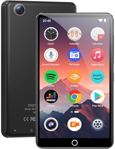 80GB MP3 Player mit Bluetooth und WiFi, 4.02 Zoll Touchscreen MP3 MP4 Player mit Kamera, Android MP3-Player mit Spotify, Audible, Amazon Music, Deezer, HiFi Musik Player mit Lautsprecher, FM Radio