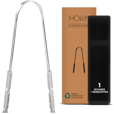 HOKIN Zungenschaber für Erwachsene Zungenreiniger Edelstahl Mundgeruch Bekämpfen 100% Metall Tongue Scraper Cleaner Männer und Frauen Zungenbürste Mundhygiene Produkt (1Pcs Mundpflege Pack)