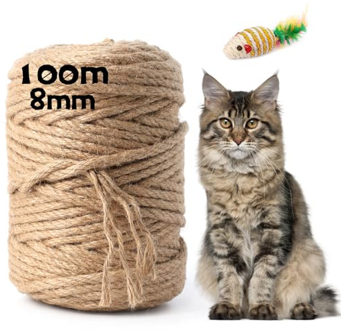 100M Sisalseil für Kratzbaum 8MM, Natur Sisal Seil für Katzen, Kratzseil, Haushalt, Garten, DIY, Dekoration, Kordel für Ersatz