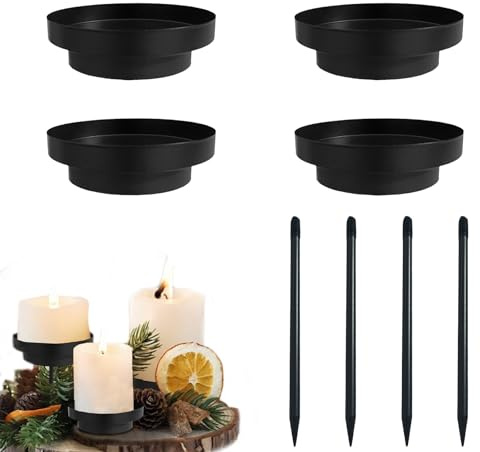 4set Kerzenhalter Adventskranz Schwarz, 2 In 1 Stabkerze Kerzenteller Metall, 8cm Abnehmbar Kerzenstecker, Candle Holder Für Adventskranz Teller