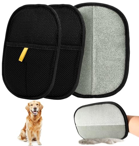 3 Stück Pet Hair Remover Katzenhandschuh, Doppelseitige Fellhandschuhe Katze Pet Grooming Gloves, Fellpflegehandschuh Katze, Tierhaarentferner für Waschen Enthaaren, Reinigung von Teppichen Sofas
