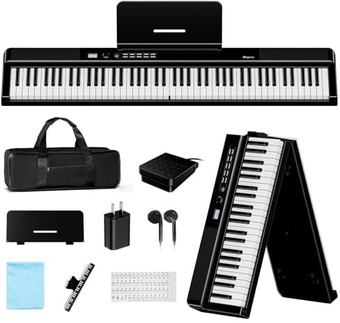 Faltbares Digitalpiano 88 Tasten Halbgewichtet, Bluetooth MIDI E-Piano, Dynamischer Anschlag, 128 Polyphonie, 30W Stereo-Lautsprecher, Split/Dual/Metronom, inkl. Sustain-Pedal, Anfänger & Profis