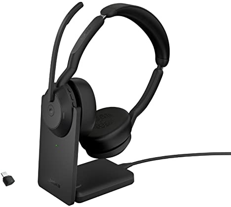 Jabra Evolve2 55 schnurloses Headset mit Ladestation, für MS Teams, Schwarz | Stereo-Headset, Mikrofone mit Geräuschunterdrückung, ANC, MS Teams Zertifiziert, mit Anderen Plattformen kompatibel
