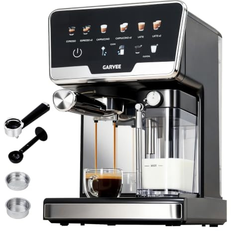 Siebträgermaschine 20 Bar Mit Doppelboiler, Auto-Milchaufschäumer & Selbstreinigung, 1450W Espressomaschine Mit 2L Wassertank & 500ml Milchtank, 6 Programmen & Handmodus Für Cappuccino Latte Espresso