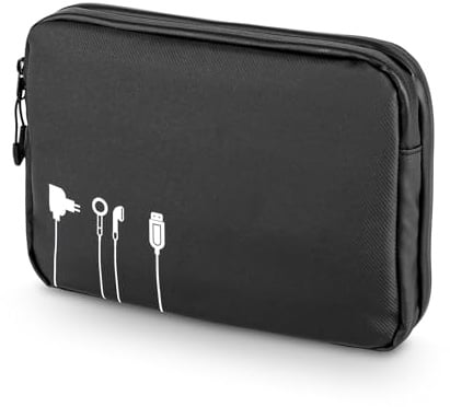 TROIKA Black Tech Pouch 2 - BBL64/BK - Kabeltasche für Elektronikzubehör – großes Fach mit 2-Wege Reißverschluss und 6 Netzfächern, Tarpaulin – schwarz