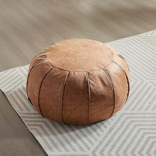 Louis Donné Ungefüllter runder Pouf Bezug, Supersoft handgefertigter Ottoman aus Kunstleder, Sitzpouf mit Aufbewahrung, Fußhocker und Fußstütze für Wohnzimmer, Balkon, Büro und Indoor (Braun)