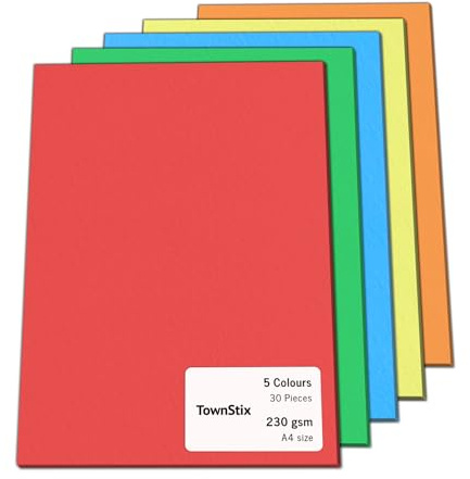 30 Stück, 230gsm - A4 Tonkarton Bastelkarton Bunt, Fotokarton Pappe zum Basteln Karton - 5 Farben
