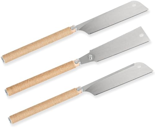 WALTER Japansägen Set 3-teilig – Dozuki + Ryoba + Kataba | SK5-Stahl gehärtet | Zugsäge Holz | Längs- Quer- & Schrägschnitt | Holzgriff Hanfseil | inkl. Klingenschutz