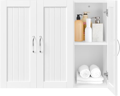 Yaheetech Badezimmerschrank Hängeschrank Wandschrank mit 3 Türen, Weiß | Badschrank Wandregal Küchenschrank mit Höhenverstellbarem Einlegeboden fürs Badezimmer Küche Wäscheraum Eingang, 75×31×60 cm