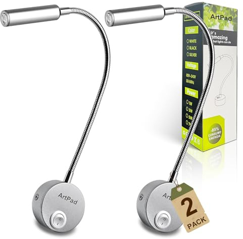 Artpad Leselampe Bett, 2er Pack LED Wandleuchte,360° Biegsamem Arm,3W,warmweißes Licht-Perfekte Wandlampe Für Schlafzimmer Und Wohnzimmer