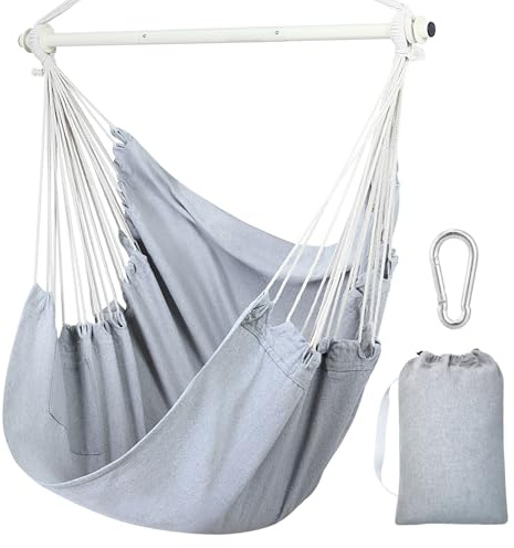 Ohuhu Hängesessel Outdoor XL, Hängesessels ohne Gestell bis 150 kg - Outdoor Sessel für Erwachsene & Mädchen, Indoor & Outdoor für Garten, Balkon, Schlafzimmer, Hellgrau, Ohne Accessoires und Kissen