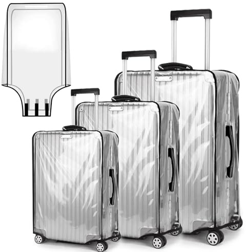 3 Stück Transparente Koffer Abdeckungen, 20+24+28 Zoll Koffer Schutzhülle Transparent, Kofferhülle PVC, Wasserdicht, Staubdicht und Kratzfest, Kofferschutzhülle, für Hause Geschäftsreisen Reisen