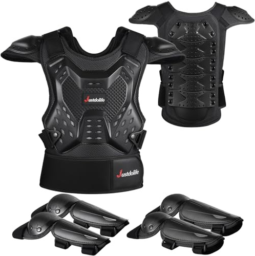 JUSTDOLIFE 5 Stück Motorrad Schutz Jacke, Kinder Motorrad rüstung mit Knieschoner Ellbogenschoner Brustpanzer Racing,für Outdoor Sport