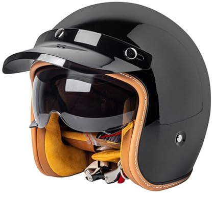 Retro 3/4 Motorrad Helm Jethelm Vintage-Roller-Helm, DOT/ECE-Zertifizierter Retro-Motorradhelm Mit Offenem Gesicht Für Damen Und Herren, Leichter Moped-Helm