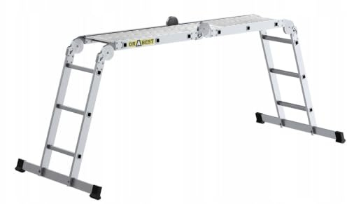 DRABEST - PRO 4in1 Aluminiumleiter - Stehleiter, Schiebeleiter, Baugerüst mit Plattform - 3,45 m lang - Arbeitshöhe 4,34 m 4x3 Sprossen - bis 150 kg belastbar - Mehrzweckleiter - Verstellbar 15,1kg