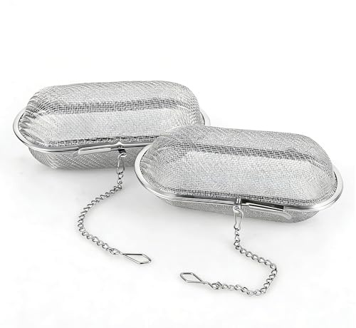 DMJJSD Gewürzsieb zum Kochen 2Stück, Kräutersieb mit Kette und Haken einhängen am Topfrand, Feinmaschiger Edelstahl Gewürzkugel Teesieb/Gewürz/Kräuter/Teesieb – vielfältige Einsatzmöglichkeiten