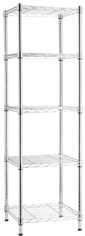 Amazon Basics Verstellbares Turmregal mit 5 Regalböden, Lagereinheit, Chrom, 40.6 x 40.6 x 137.2 cm (T x B x H)