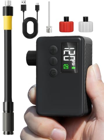 Fahrradpumpe Elektrisch, Fahrradzubehör 120 PSI kabellose Fahrradpumpe mit Druckmesser, Auto-Off und LED-Licht. für E-Bikes, Mountainbikes, City und Rennräder mit Presta und Schrader Ventilen