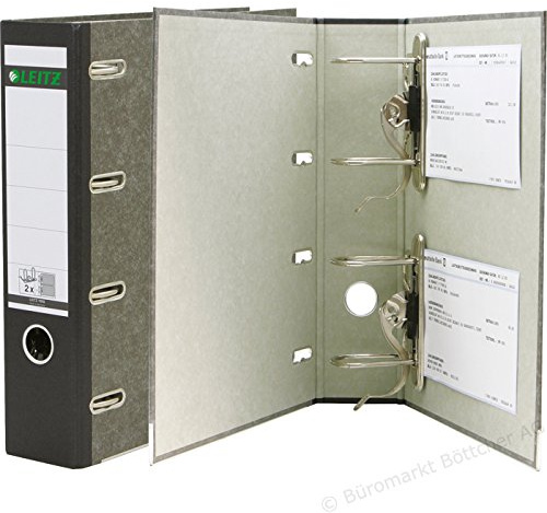Doppelpack Leitz 10920000 Standard-DoppelOrdner (A4, Rückenbreite 7,5 cm, zwei Präzisionsmechaniken, graupappe, mit Wolkenmarmor-Cover) schwarz (Doppelordner | 2er Pack, schwarz)
