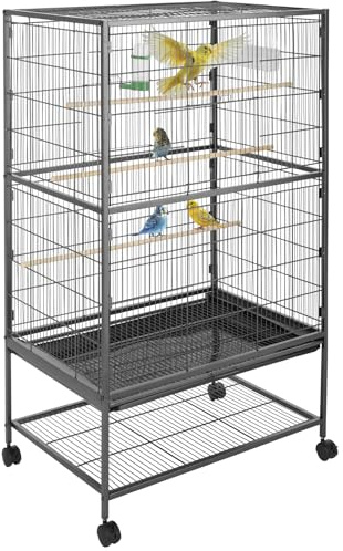 tectake® Vogelkäfig groß, Papageienkäfig mit Sandschublade, Voliere auf Rollen, Birdcage mit 4 Sitzstangen, Vogelvoliere mit Rollen, 54 x 54 x 146 cm, Nymphensittich Käfig, Vogelkäfig Wellensittich