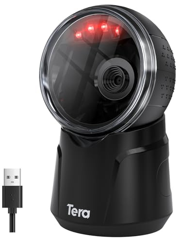 Tera Barcode-Scanner Desktop Omnidirektional:1D 2D QR Hands Free USB Wired Bar Code Reader Adjustable Scan Head Plug and Play for POS Supermarket Retail Store Mobile Payment Model 9000