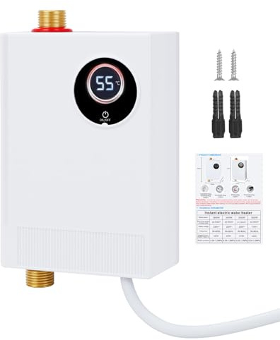 Elektronischer Durchlauferhitzer, Küche 220V 3800W elektrische Warmwasserbereiter tankloser Mini-Warmwasserbereiter mit LED Temperaturanzeige, Elektrisch Instant Klein Durchlauferhitzer für Küche, Bad
