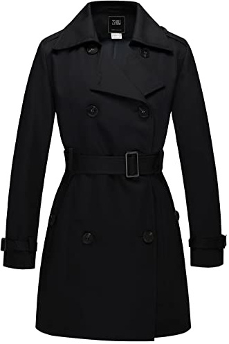Wantdo Damen Trenchcoat Lang Mantel Frühling Winddicht Sommermantel Übergang Elegant Mäntel Frühlingsmantel Schulterklappen mit Gürtel Slim Fit Jacken Schwarz 40