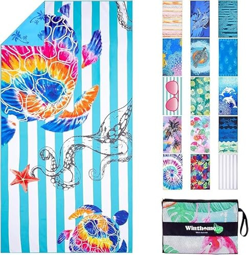 Winthome Strandtuch Wasserloser Öko-Duplexdruck, Strandhandtuch Mikrofaser Groß Schnelltrocknend, Leichtes, Sandfrei, Badetuch für Strand Schwimmen Sauna Camping, mit Tasche, Oeko (180x90cm, 1 Pack)