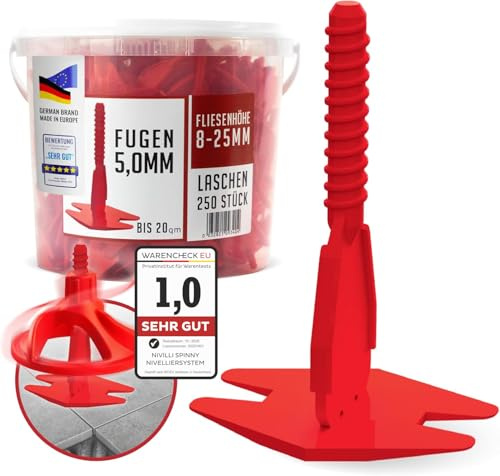 Nivilli SPINNY - 250 Stück Zuglaschen/Gewindelaschen - Fugenbreite 5mm - Materialdicke 8-25mm - Profi Nivelliersystem. Verlegehilfe für Fliesen & Naturstein