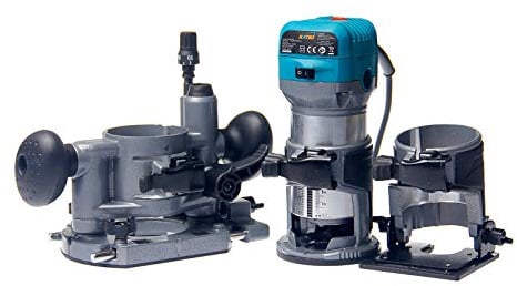 KATSU Electric Hand Holz Oberfräse Kantenfräse Set 220V 710W mit 3 Basen + 3 Spannzangen 6mm, 8mm und 10mm