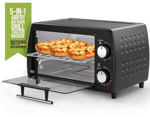 Stillstern Minibackofen (10L) Deutsche Version mit Airfryer-Einsatz, Backblech, Ofenhandschuhe, Rezeptheft, 120 Min. Timer, 800W, Toaster Grill Pizzaofen Mini Backofen ideal für Camping