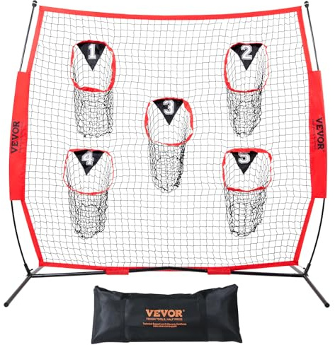 VEVOR 217 x 125,5 x 223 cm Fußballtrainer-Wurfnetz, Trainings-Wurfziel-Übungsnetz mit 5 Zieltaschen, Knotenloses Netz, inkl. Bogenrahmen & Tragbarer Tragetasche, Verbessert die QB-Wurfgenauigkeit