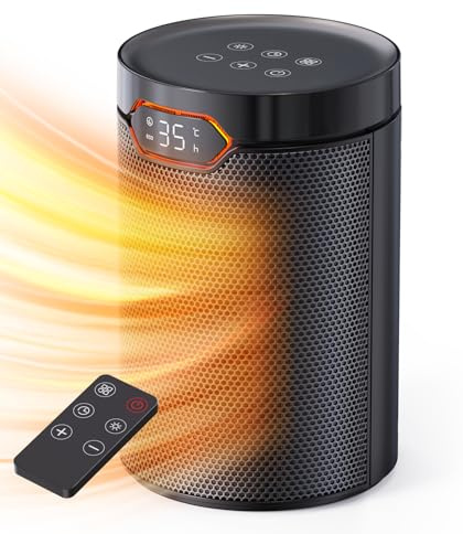 QEXREED Heizlüfter, 1500W, PTC Heizlüfter Energiesparend mit ECO Modus, 4 Heizmodi, Breeze Modus, Thermostat, 24H Timer, Fernbedienung, Überhitzungs- & Kippschutz, Tragbar & Leise, für Zuhause, Büro