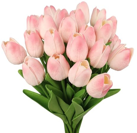 N&T NIETING Künstliche Tulpen Blumen, 12 Stück Künstliche Blumen Fake Tulpen PU Real Touch Latex Rosa Tulpen Blume Arrangement für DIY Hochzeitssträußen Party Heimdekoration Muttertag Dekoration, Rosa