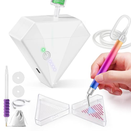 AUTOPkio Diamond Painting Stift Elektrisch(White) | Vakuum 3 Einstellbare Saugstufen Diamond Painting Stifte, Kabelloser Diamant Painting Zubehör Stift Wiederaufladbar
