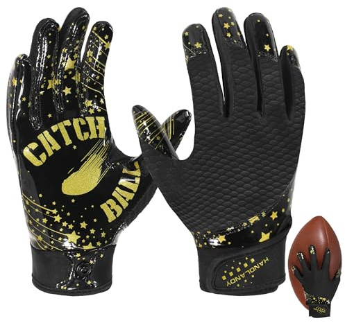 HLDD HANDLANDY American-Football-Handschuhe für Kinder und Jugendliche – Supergriffige Receiver-Handschuhe mit starkem Griff und hoher Strapazierfähigkeit (Schwarz, S)