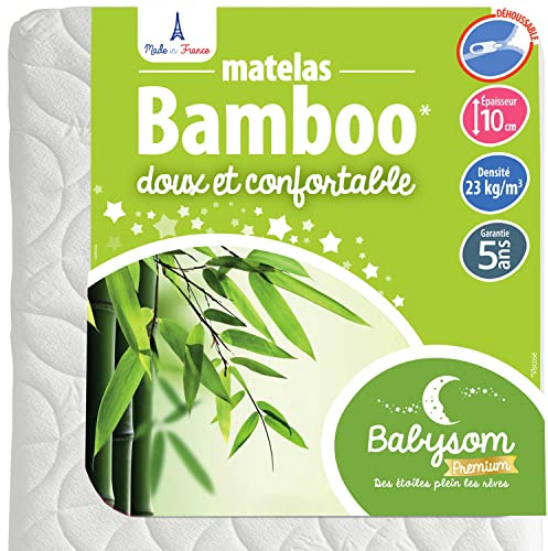 Babysom - Babymatratze Bambus | 70x140 cm | Kindermatratze | Naturfaser | Atmungsaktiv | Bezug abziehbar | Luftdurchlässiger Kaltschaum | Geprüft | Höhe 10cm