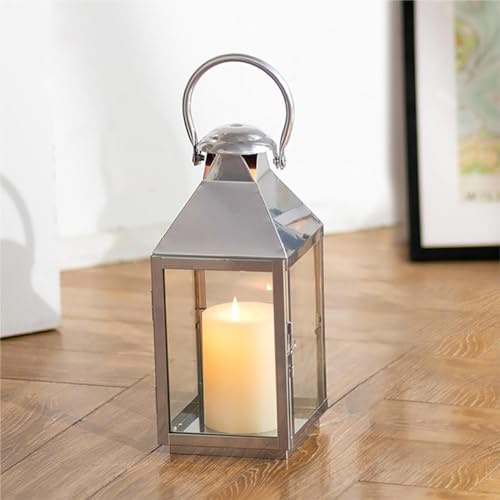 NUPTIO Grablaterne Friedhof Laternen Silber: Draußen Metall Kerzenlaterne | 28 cm Laterne Grabschmuck Urnengrab Wetterfest Windlicht Outdoor Grablicht Garten Drinnen Gartenlaterne Grab Hängend