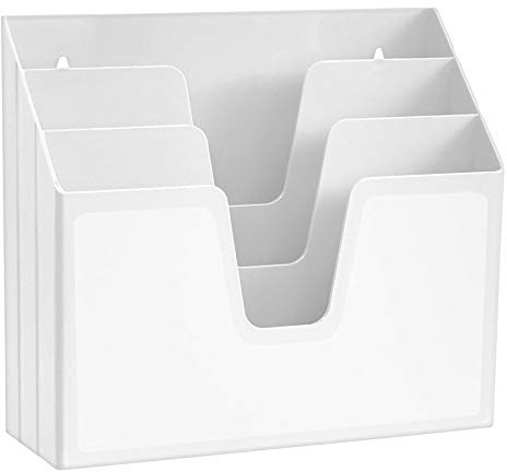 Acrimet Dokumentenhalter 3-Fach Querformat, A4, Weiß | Offenes Design, 3 versetzte Fächer, für Wand oder Schreibtisch, aus Kunststoff, ideal für Ordner, Dokumente, Papier und Post